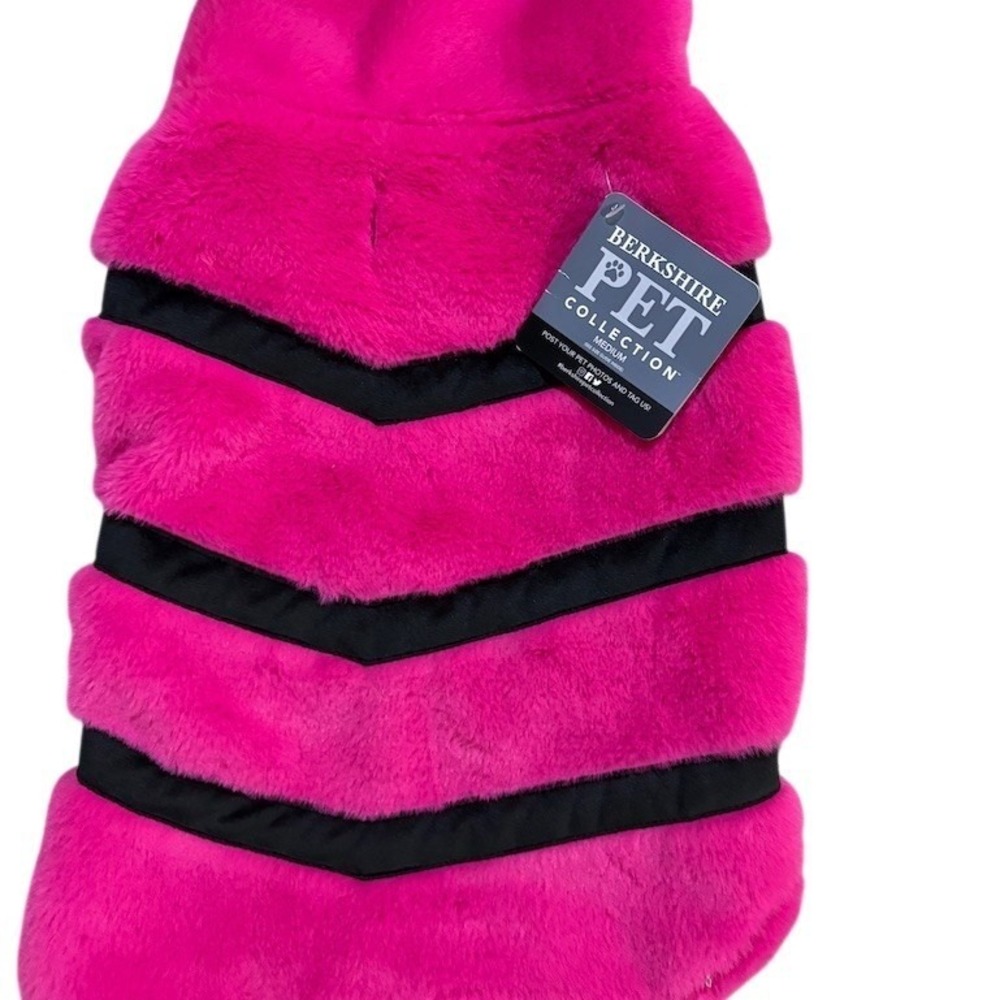 Berkshire Pet Collection Dog Coat Jacket Hot Pink Faux Fur Black Trim M